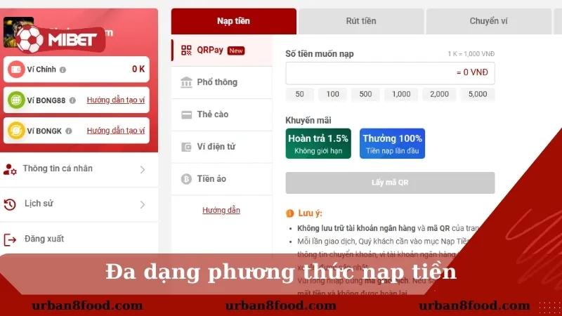 Phương thức QRPay nạp tiền Mi bet
