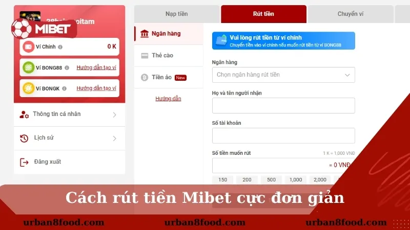 Cách rút tiền Mibet qua ngân hàng